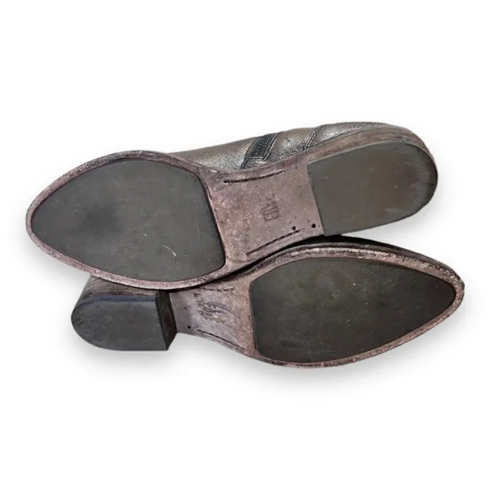 FRYE Ray Western Shootie Ankle‎ Boots Golden Silver Leather Women's 6M